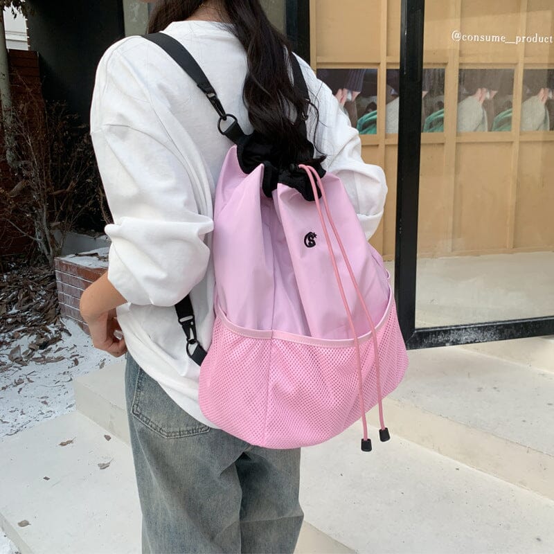 Women Stylish Canvas Casual Lacing Backpack Jan 2024 New Arrival Pink 