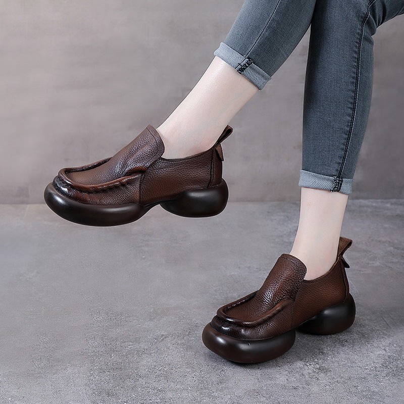 Thick-soled Loafers with Straps, Retro Soft-soled Women's Shoes