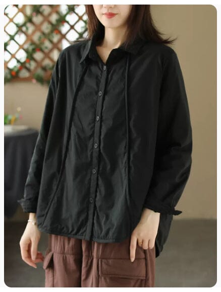 Women Winter Casual Cotton Quilted Blouse Jan 2024 New Arrival Black M 