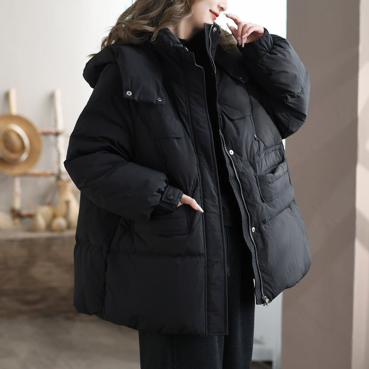 Women Winter Casual Warm Hooded Down Coat Nov 2023 New Arrival S Black 