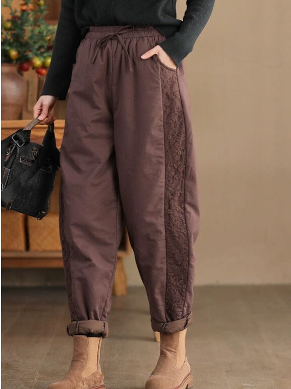 Women Winter Cotton Lace Patchwork Quilted Pants