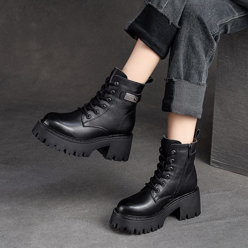 Women Winter Leather Furred Chunky Platform Boots