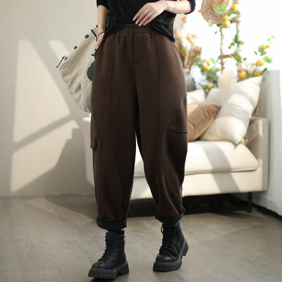 Women Winter Loose Furred Solid Pants Nov 2023 New Arrival L Coffee 