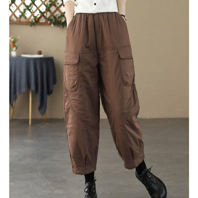 Women Winter Loose Quilted Solid Harem Pants