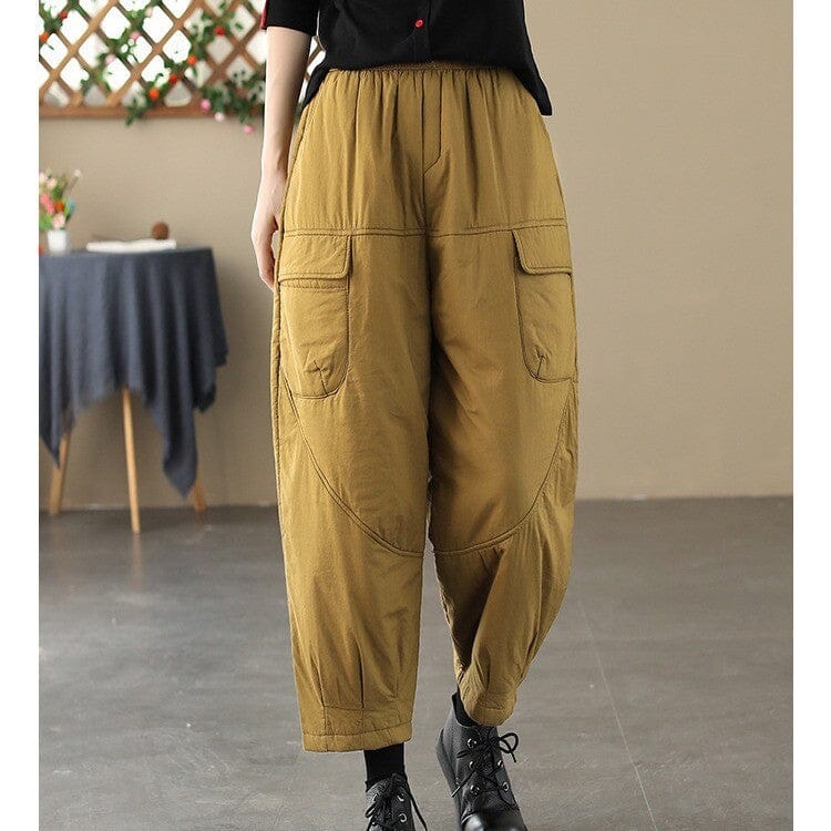 Women Winter Loose Quilted Solid Harem Pants Dec 2023 New Arrival Yellow M 