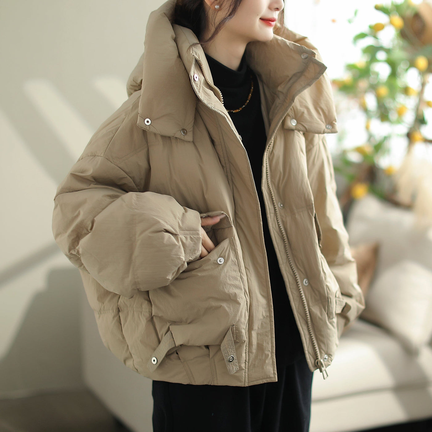 Women Winter Minimalist Casual Hooded Down Coat