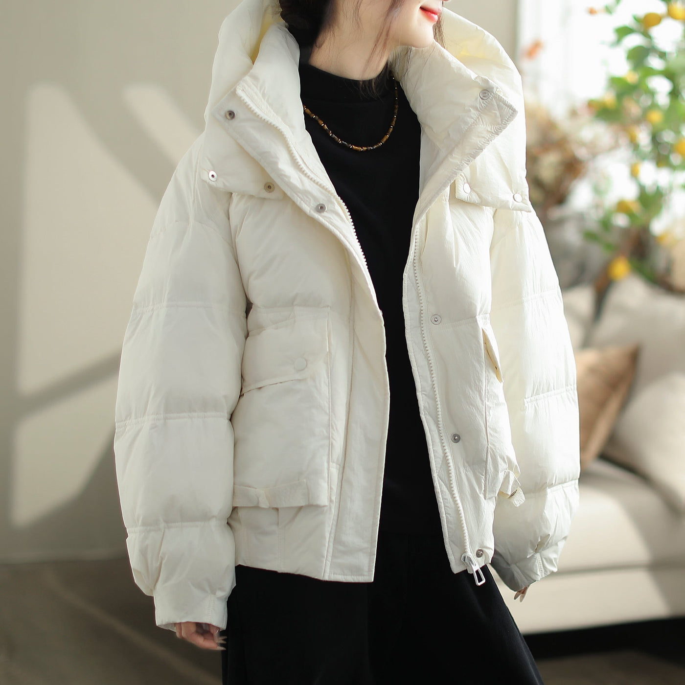 Women Winter Minimalist Casual Hooded Down Coat