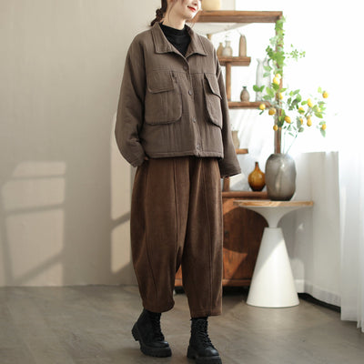 Women Winter Minimalist Corduroy Loose Furred Pants Nov 2023 New Arrival 