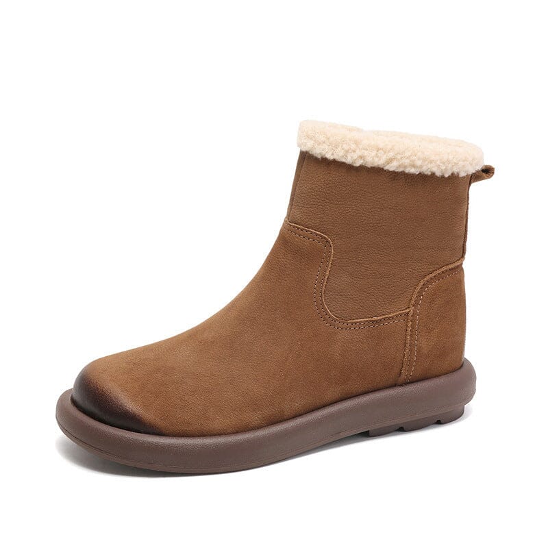 Women Winter Minimalist Leather Furred Flat Boots