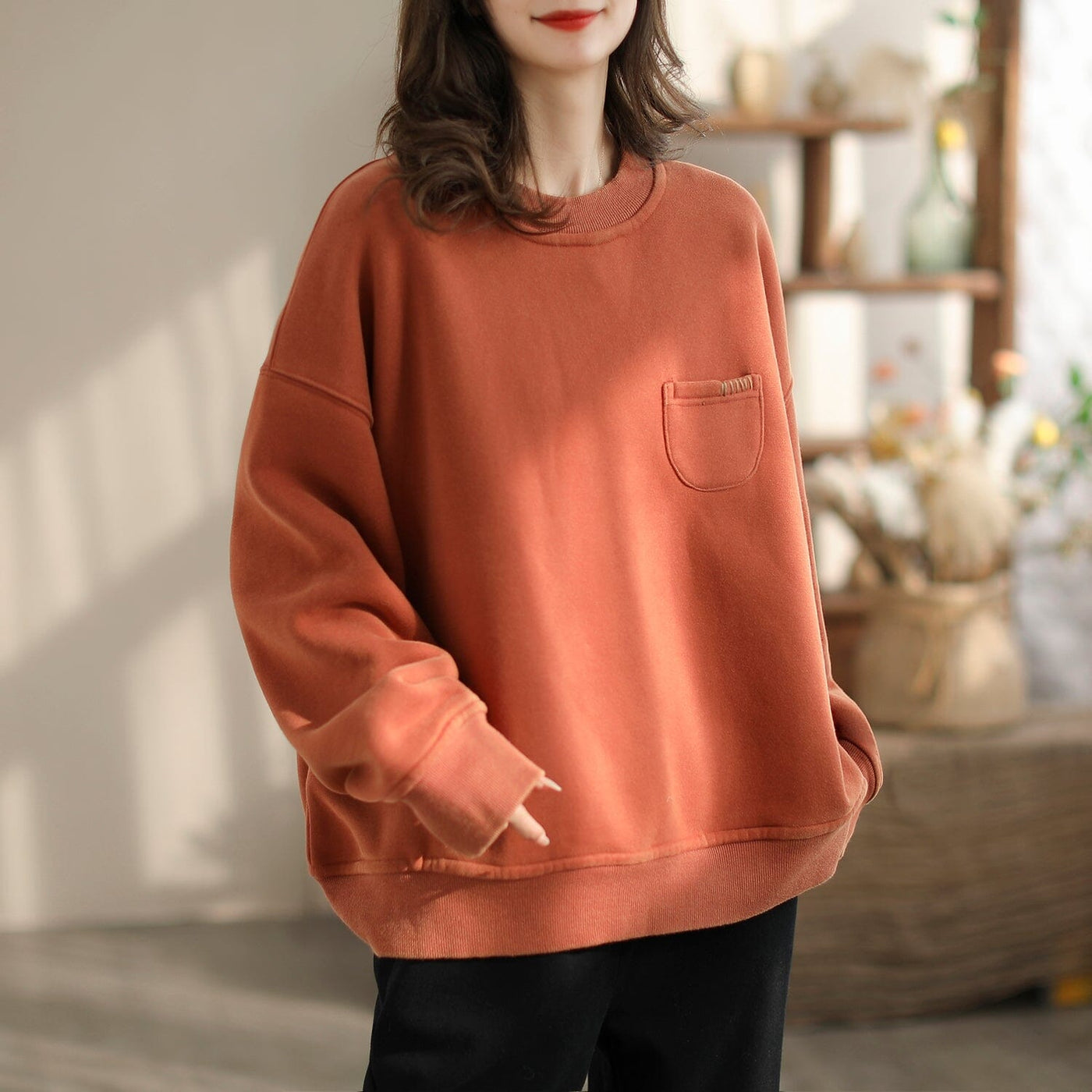 Women Winter Minimalist Loose Furred Sweater Dec 2023 New Arrival One Size Orange 