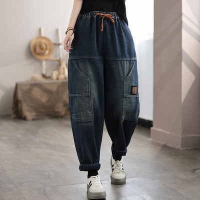 Women Winter Patchwork Furred Loose Casual Jeans Nov 2023 New Arrival 