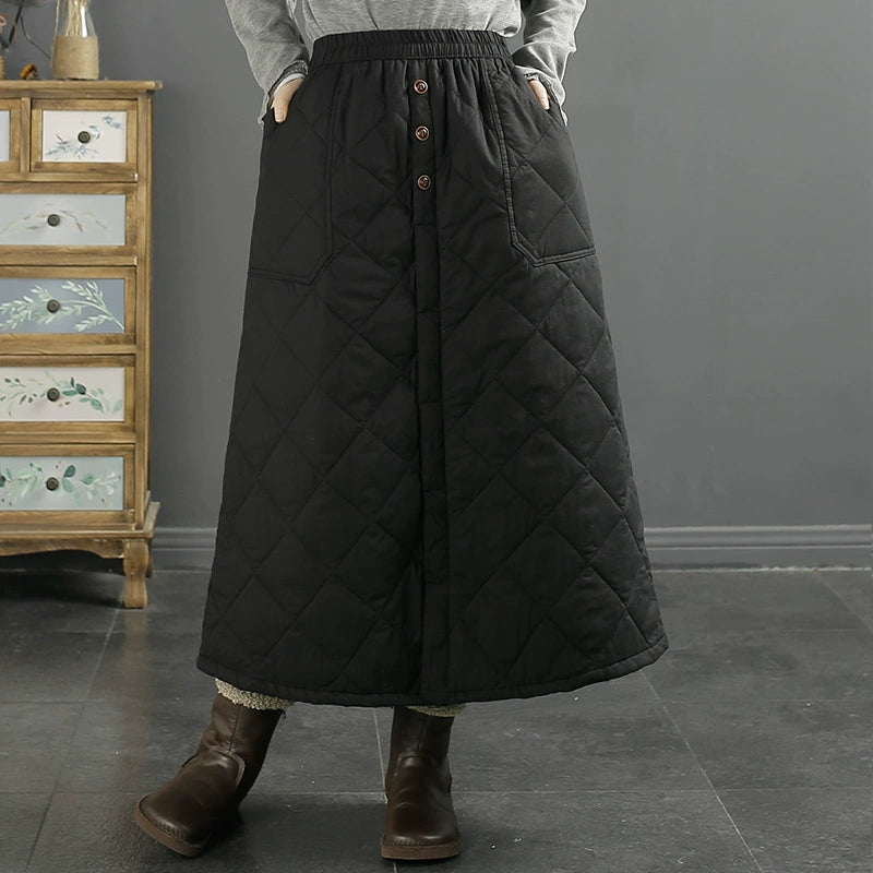 Women Winter Retro Casual Cotton Quilted Skirt