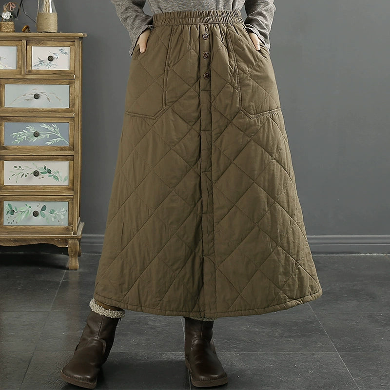 Women Winter Retro Casual Cotton Quilted Skirt