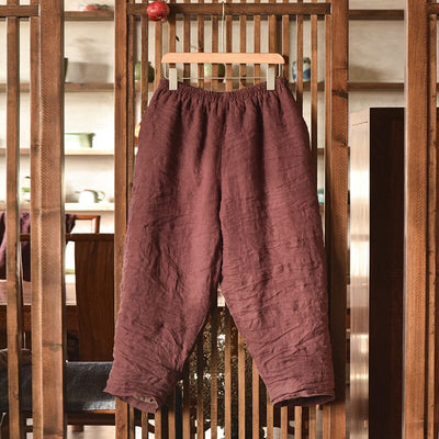 Women Winter Retro Pleated Loose Linen Quilted Pants