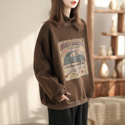 Women Winter Stylish Print Loose Furred Sweater