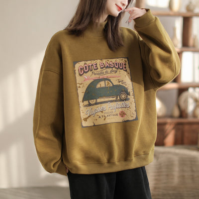 Women Winter Stylish Print Loose Furred Sweater Jan 2024 New Arrival One Size Yellow 