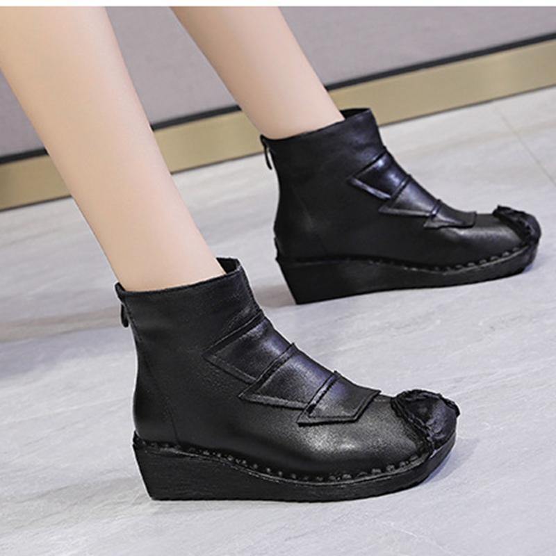 2020 Autumn And Winter New Casual Stitched Leather Ankle Boots September 2020 new arrival 35 BLACK 
