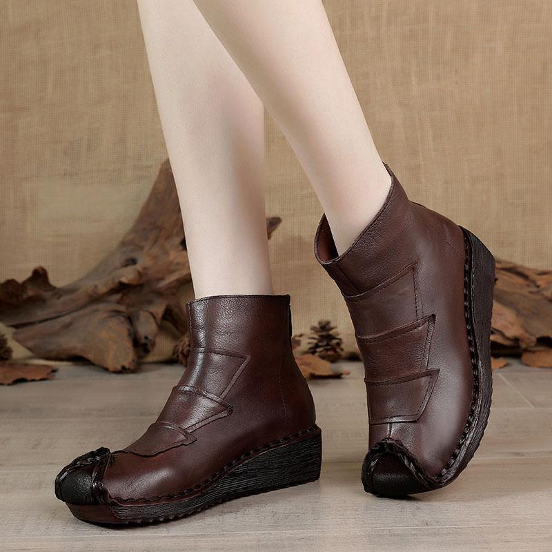 Casual Stitched Leather Ankle Boots