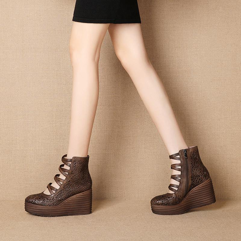 New Leather Hollow Platform Toe Cap Women's Shoes