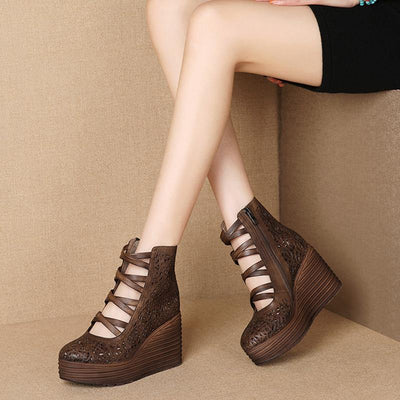 2020 New Leather Hollow Platform Toe Cap Women's Shoes Shoes 37 brown 