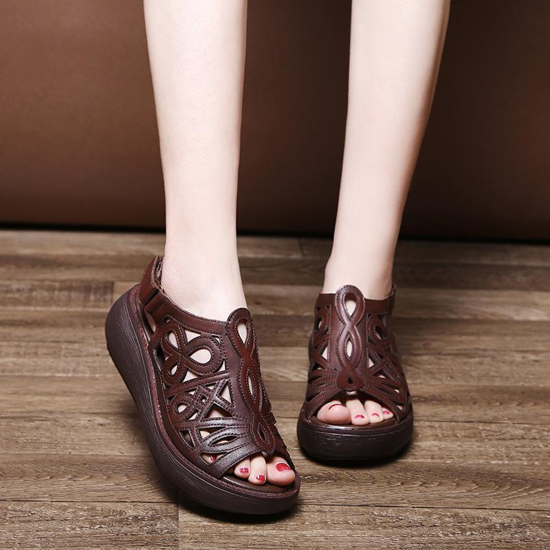 2020 Spring, Summer And Autumn New Casual Leather Sandals August 2020-New Arrival 35 BROWN 