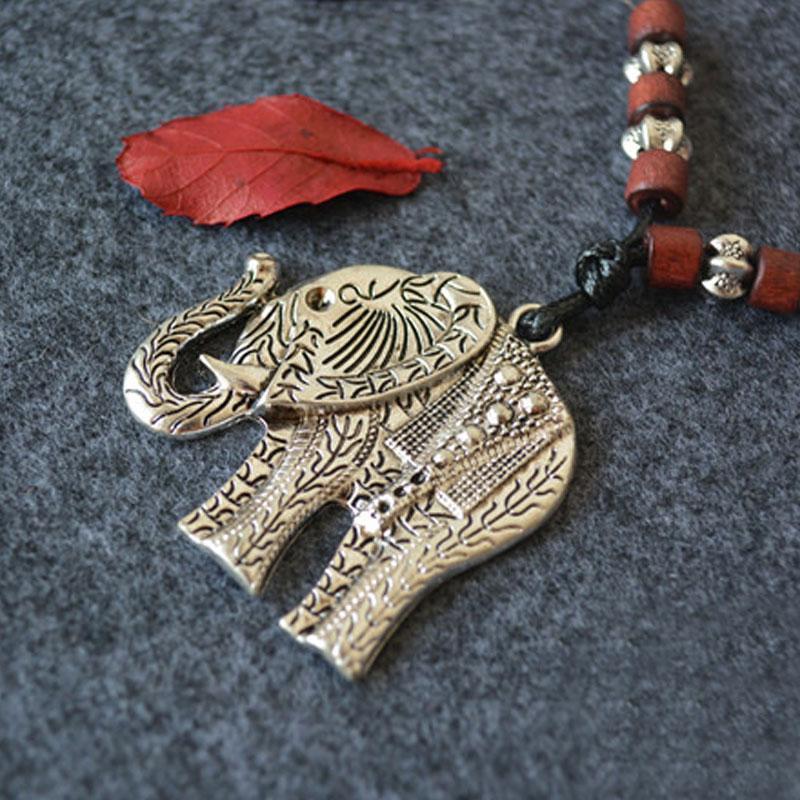 Alloy Elephant Wooden Beads Pendant Necklaces - Babakud