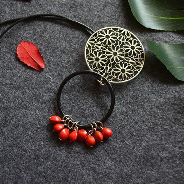 Alloy Flower Black Red Beans Tassel Necklaces