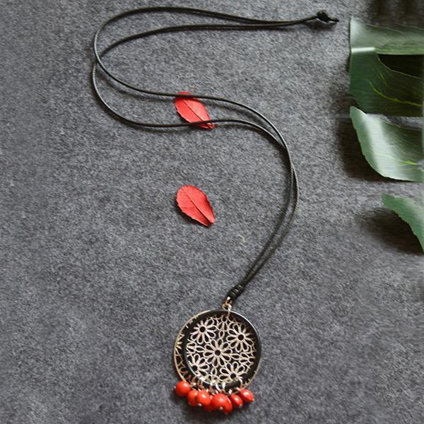 Alloy Flower Black Red Beans Tassel Necklaces