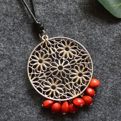 Alloy Flower Black Red Beans Tassel Necklaces - Babakud
