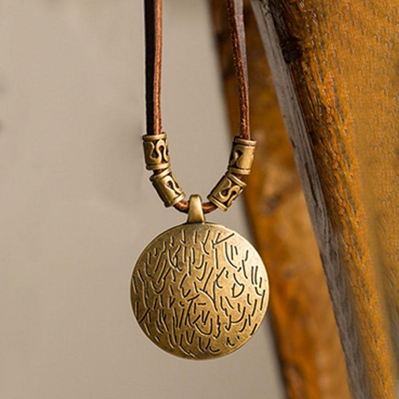 Alloy Pictograms Round Leather Chain Necklaces
