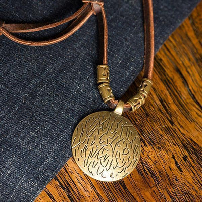 Alloy Pictograms Round Leather Chain Necklaces - Babakud