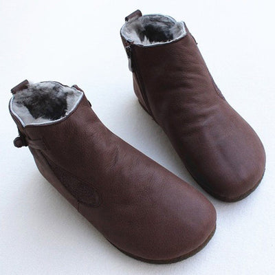 Anti-Skid Leather Plush Boots 2019 New December 35 Coffee 