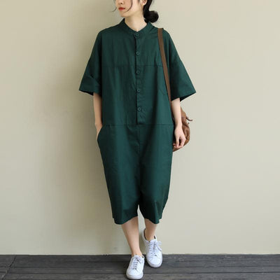 Artistic loose casual large Size Cropped Thin Jumpsuit April 2020-New Arrival One Size Green 