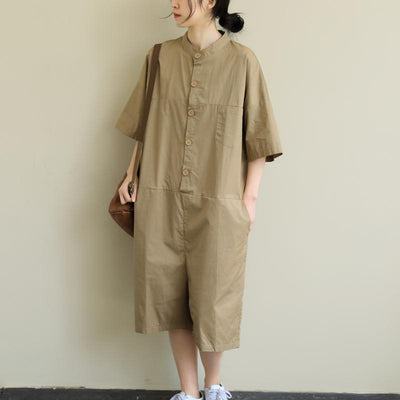 Artistic loose casual large Size Cropped Thin Jumpsuit April 2020-New Arrival One Size Khaki 