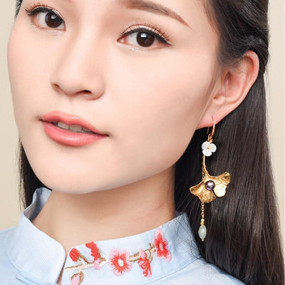 Asymmetric Ginkgo Gold Plated Drop Earrings