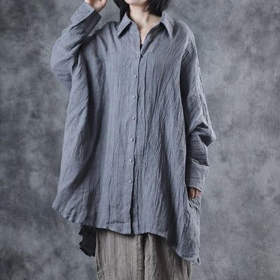 Asymmetrical Loose Casual Linen Button Shirt 2019 March New One Size Gray 