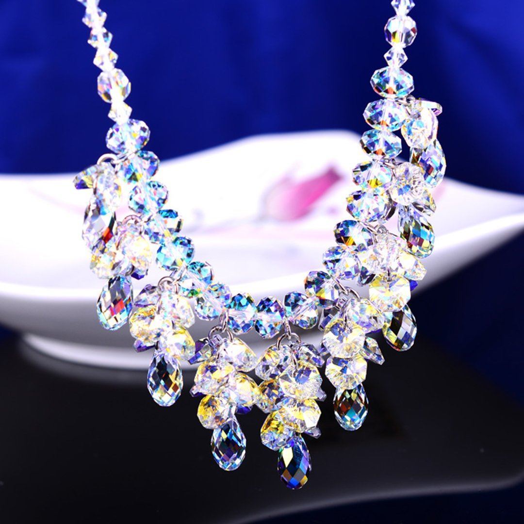 Austrian Crystal Jewelry Bride Wedding Luxury Necklace Bracelet Earrings 3-Pieces