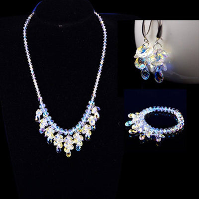 Austrian Crystal Jewelry Bride Wedding Luxury Necklace Bracelet Earrings 3-Pieces ACCESSORIES Bracelet & Necklace & Earrings 