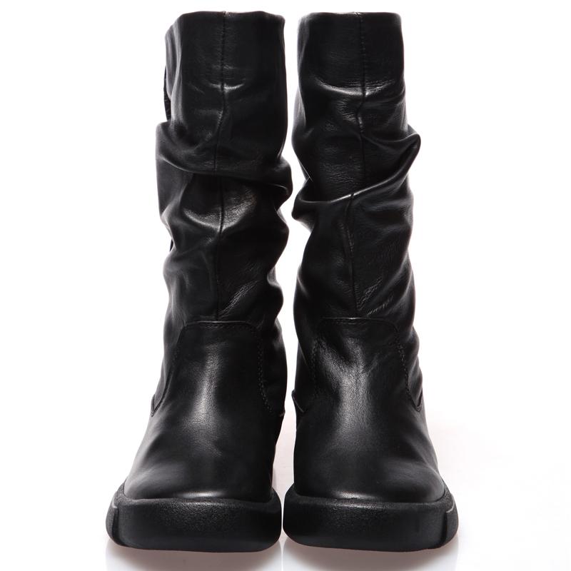 Autumn Winter Retro Wrinkled Women's Boots Cowhide