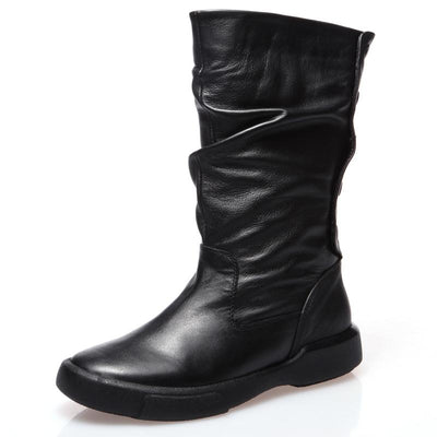 Autumn Winter Retro Wrinkled Women's Boots Cowhide