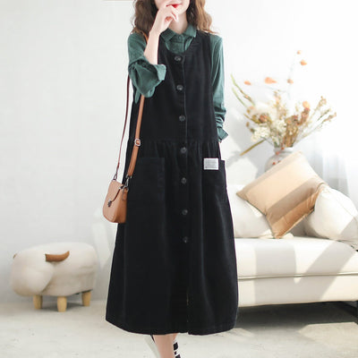 Autumn Casual Corduroy Solid Sleeveless Dress Sep 2023 New Arrival 