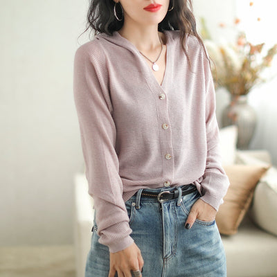 Autumn Casual Fashin Knitted Cardigan Aug 2023 New Arrival One Size Pink 