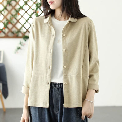 Autumn Casual Fashion Cotton Loose Jacket Aug 2023 New Arrival Beige One Size 