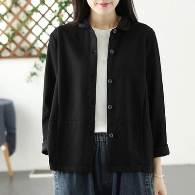 Autumn Casual Fashion Cotton Loose Jacket Aug 2023 New Arrival Black One Size 
