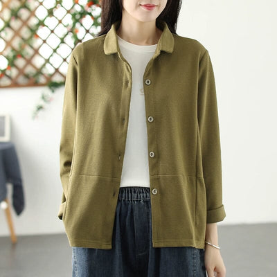 Autumn Casual Fashion Cotton Loose Jacket Aug 2023 New Arrival Green One Size 
