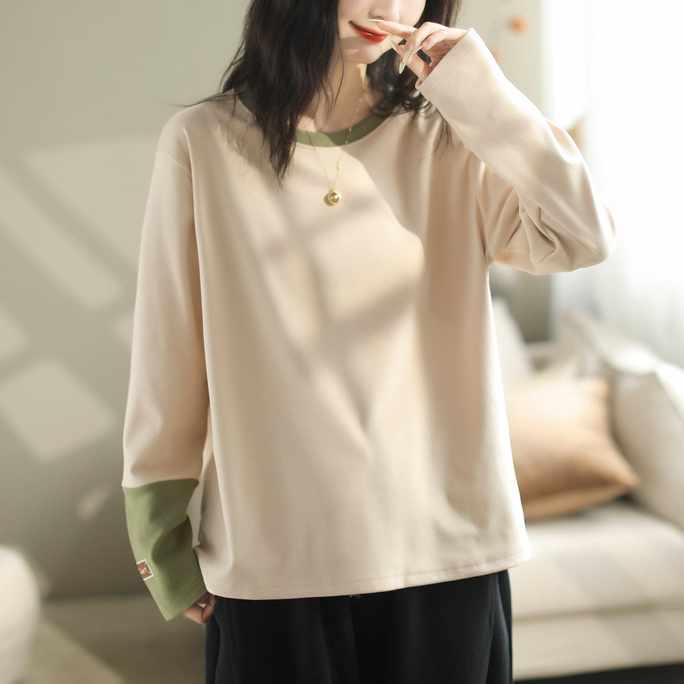 Autumn Casual Fashion Patchwork Loose T-Shirt Oct 2023 New Arrival 