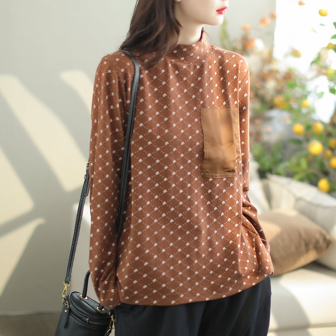 Autumn Casual Fashion Print Cotton Shirt Oct 2023 New Arrival One Size Caramel 