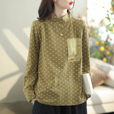 Autumn Casual Fashion Print Cotton Shirt Oct 2023 New Arrival One Size Green 