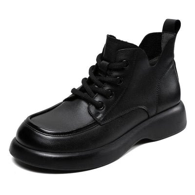 Autumn Casual Fashion Soft Leather Ankle Boots Aug 2023 New Arrival Black 35 
