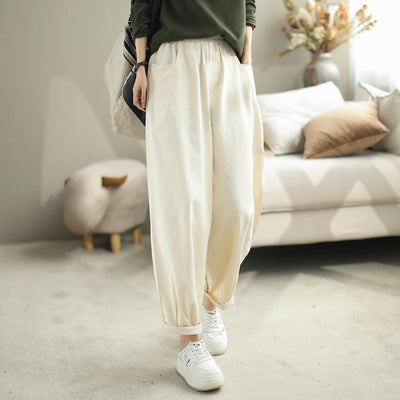 Autumn Casual Fashion Solid Cotton Loose Pants Oct 2023 New Arrival 